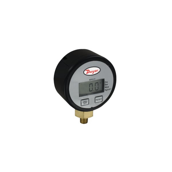 Brass digital pressure gage, range 0 to 150 psig, 10.342 Bar, 1.034 mPa and 10.545 kg/cm2.